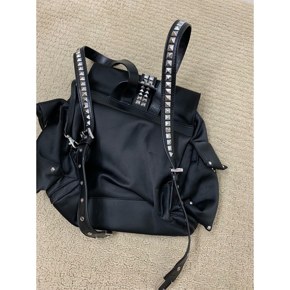 Michael Kors Olivia Studded Black Satin Pockets Punk Biker Rock Backpack - Picture 2 of 9